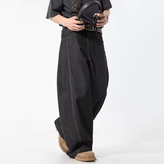 IEFB Men's Curved Knife Jeans Summer Style Pants Loose Fit Semi Elastic Waist Trendy Japanese Male Trousers Wide Leg 9W3471