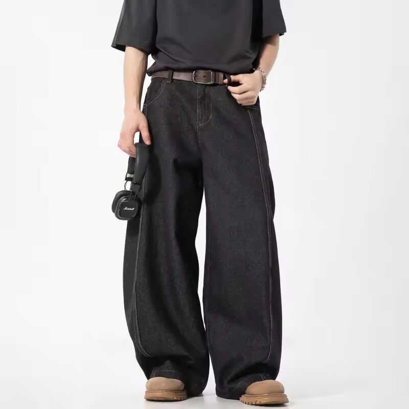 IEFB Men's Curved Knife Jeans Summer Style Pants Loose Fit Semi Elastic Waist Trendy Japanese Male Trousers Wide Leg 9W3471